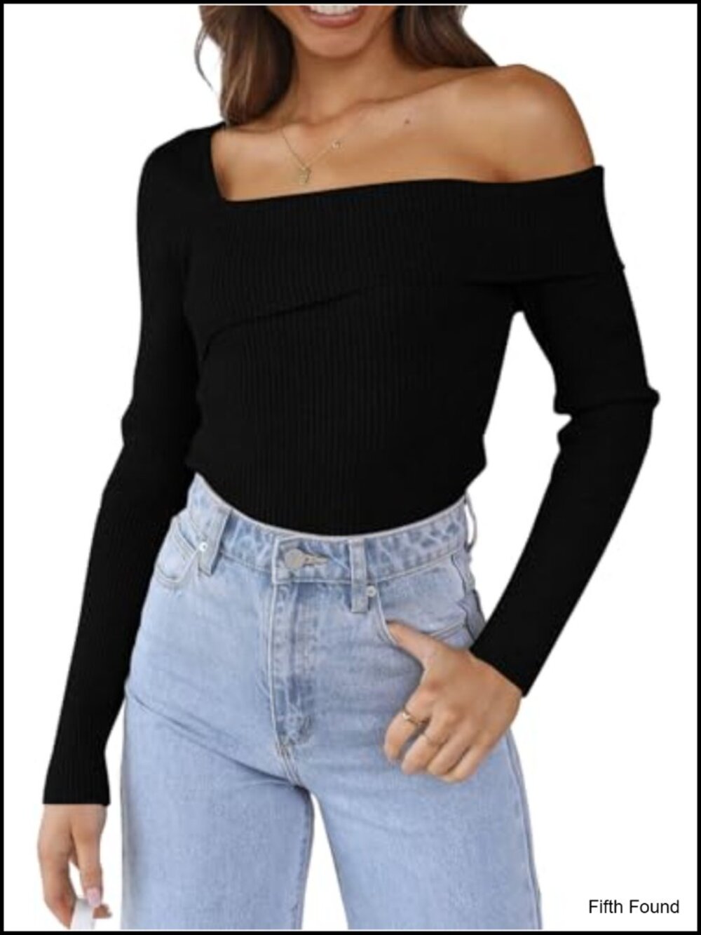 Off Shoulder Ribbed Knit Sweater Pullover Slim Fit Fall Winter Top